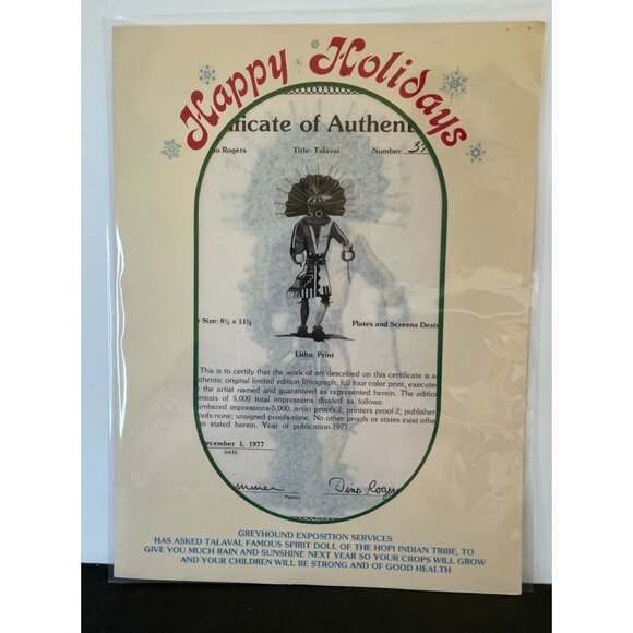 Dino Rogers Talavai Limited Edition Lithograph COA 1977 3741/5000 8.5" x 11.5" K - Picture 3 of 11